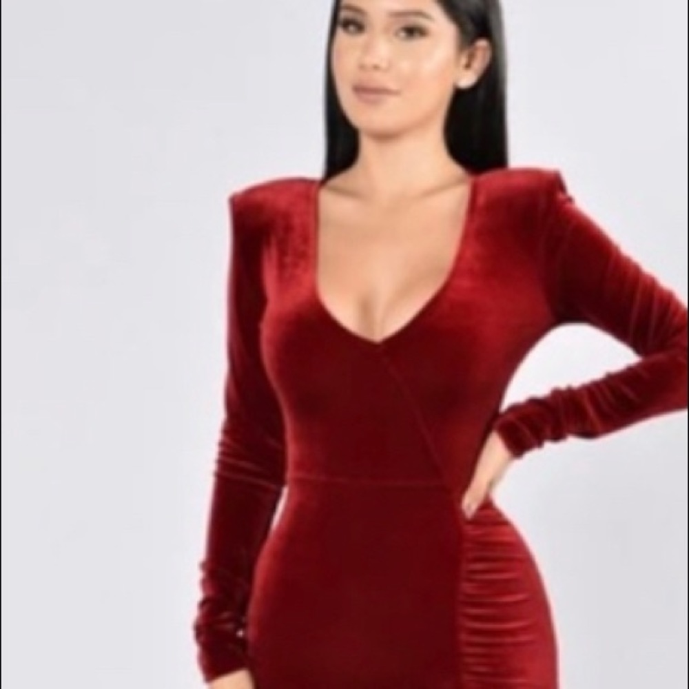 Fashion Nova Red Velour long sleeve dress